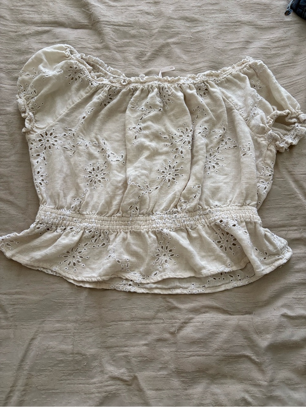 Free People Cream Eyelet Off-Shoulder Peplum Top